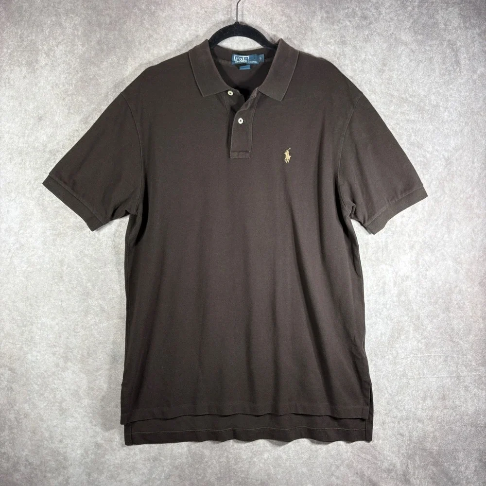 Polo Ralph Lauren Polo Shirt Mens L Brown Short Sleeve Pique Pony Logo Preppy